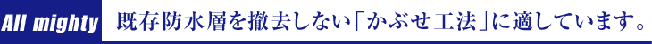 既存防水層を撤去しない「かぶせ工法」に適しています。